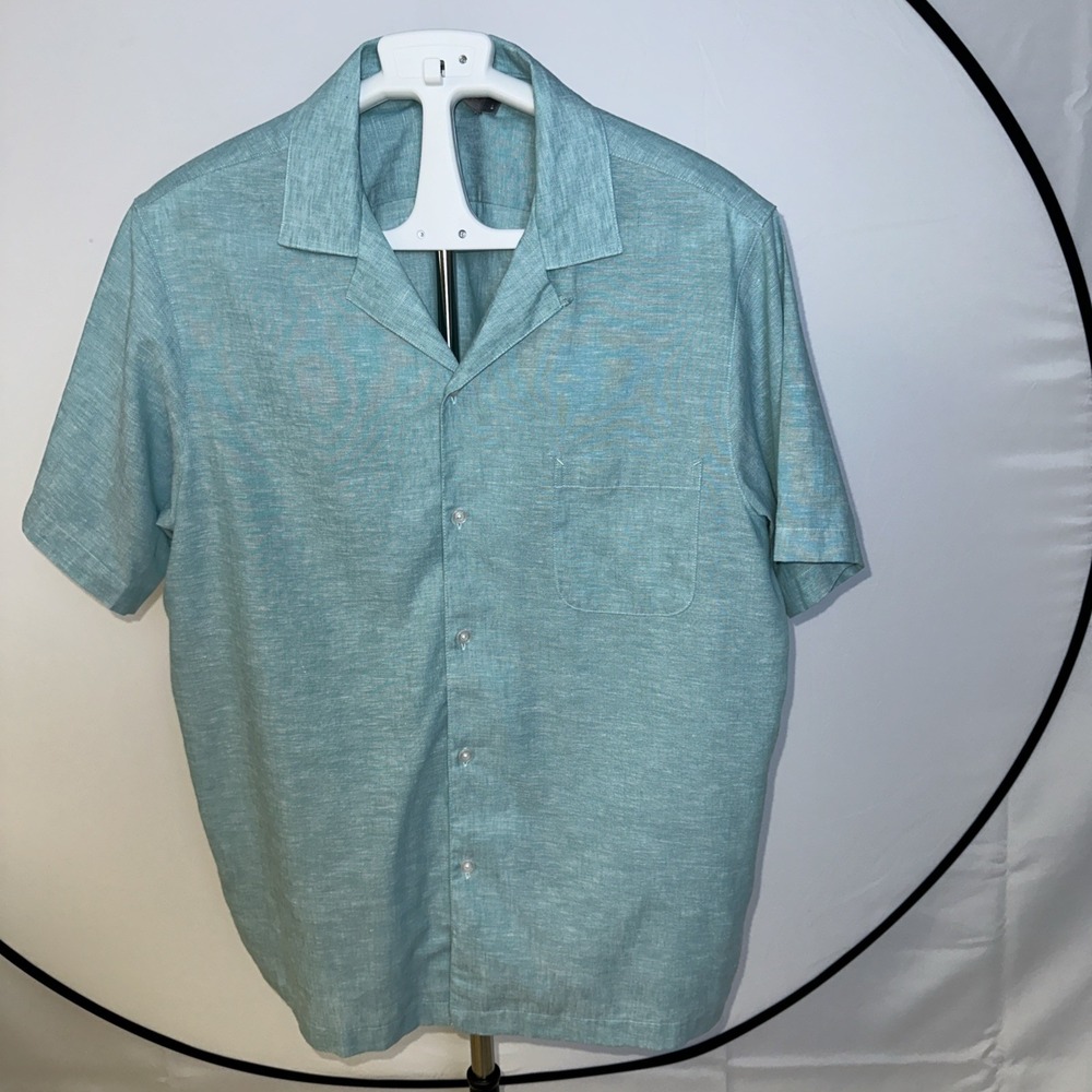 Daniel Cremieux Shirt Men's Sz Large Jade Green Shot Sleeves Linen